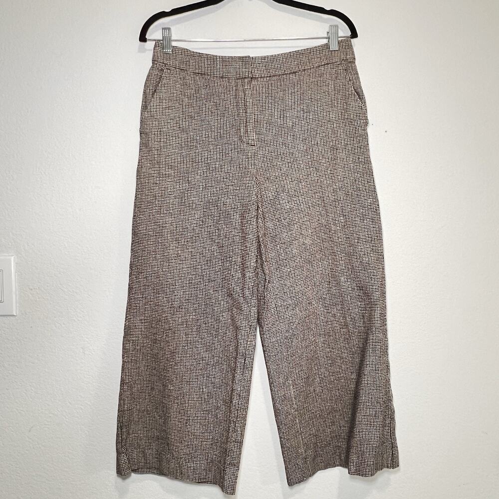 LOFT Wide Leg Cropped Pants Size 4 Brown Tweed Houndstooth Linen Cotton Fall